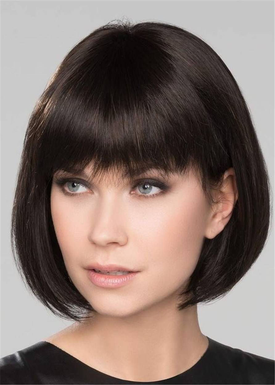 Short Bob Synthetic Hair Natural Straight With Bangs 14 Inches