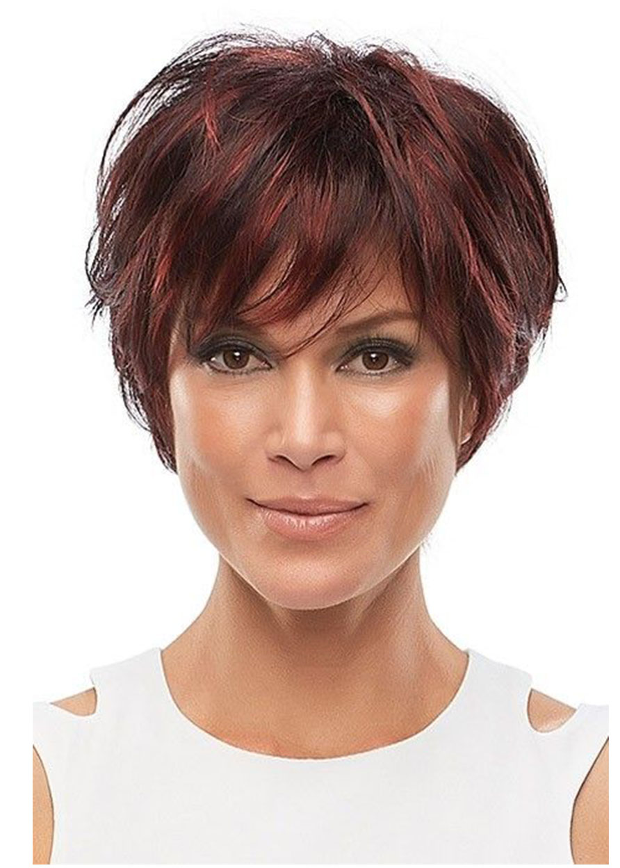 Women's Short Length Pixie Boy Cut Hairstyles Straight Synthetic Hair Wigs Capless Wigs 12Inch