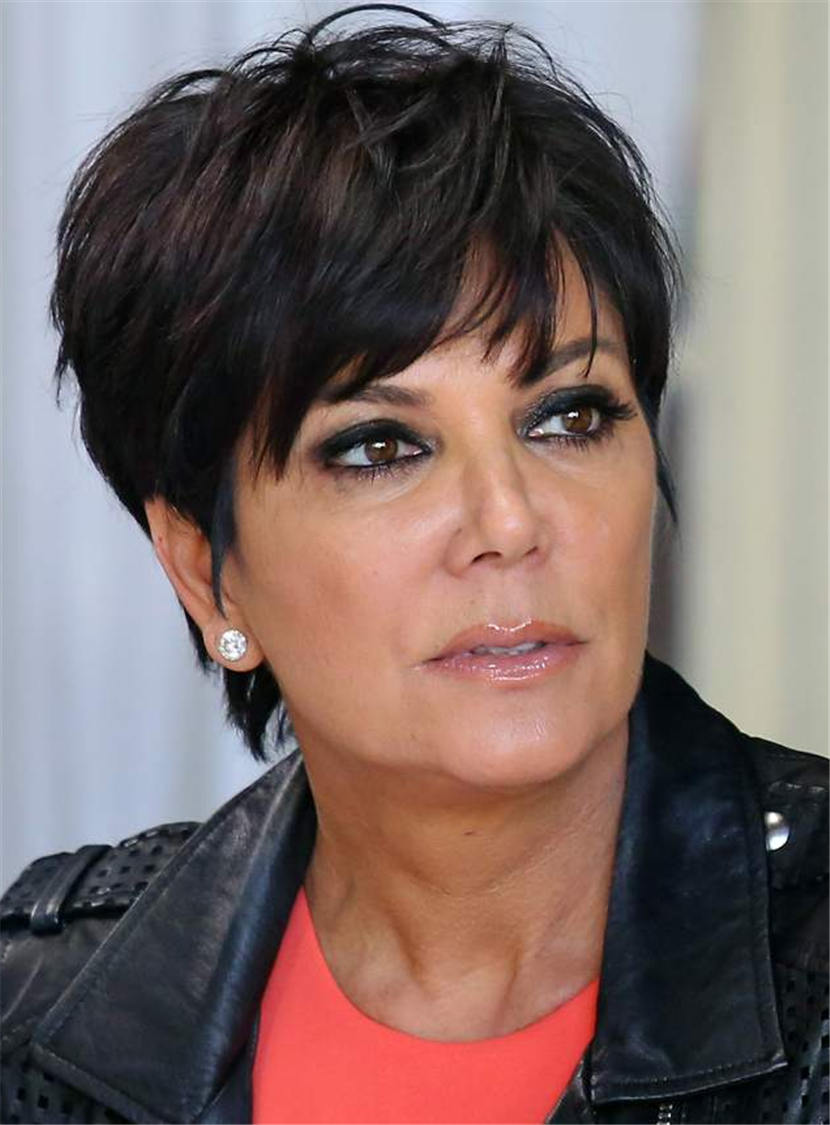 Kris Jenner Short Straight Human Hair Capless Wigs for Older Women