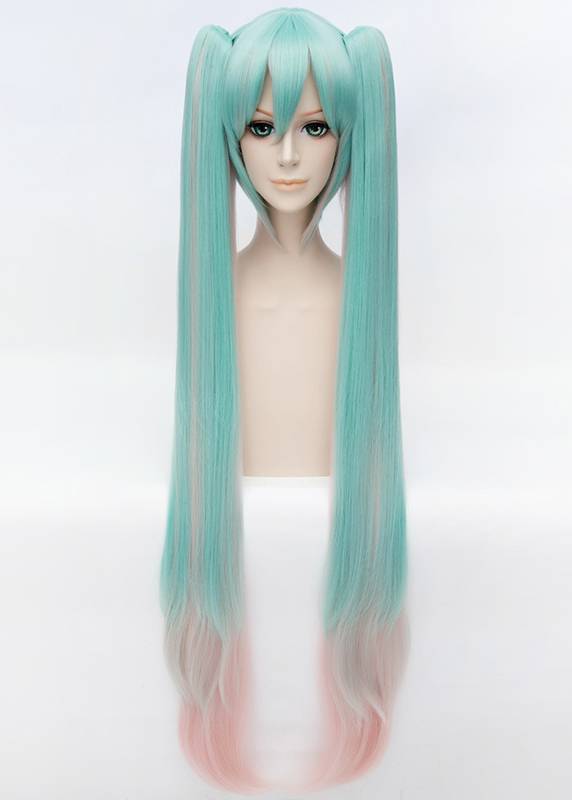 Miku Sakura Style Cosplay Long Green and Pink Wig 40 Inches