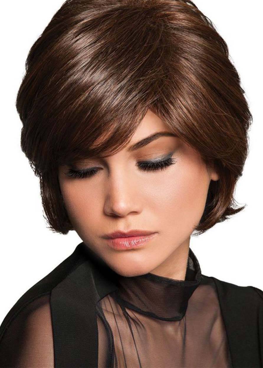 Women's Short Shaggy Layered Hairstyle Natural Straight Human Hair Capless Wigs 10Inch