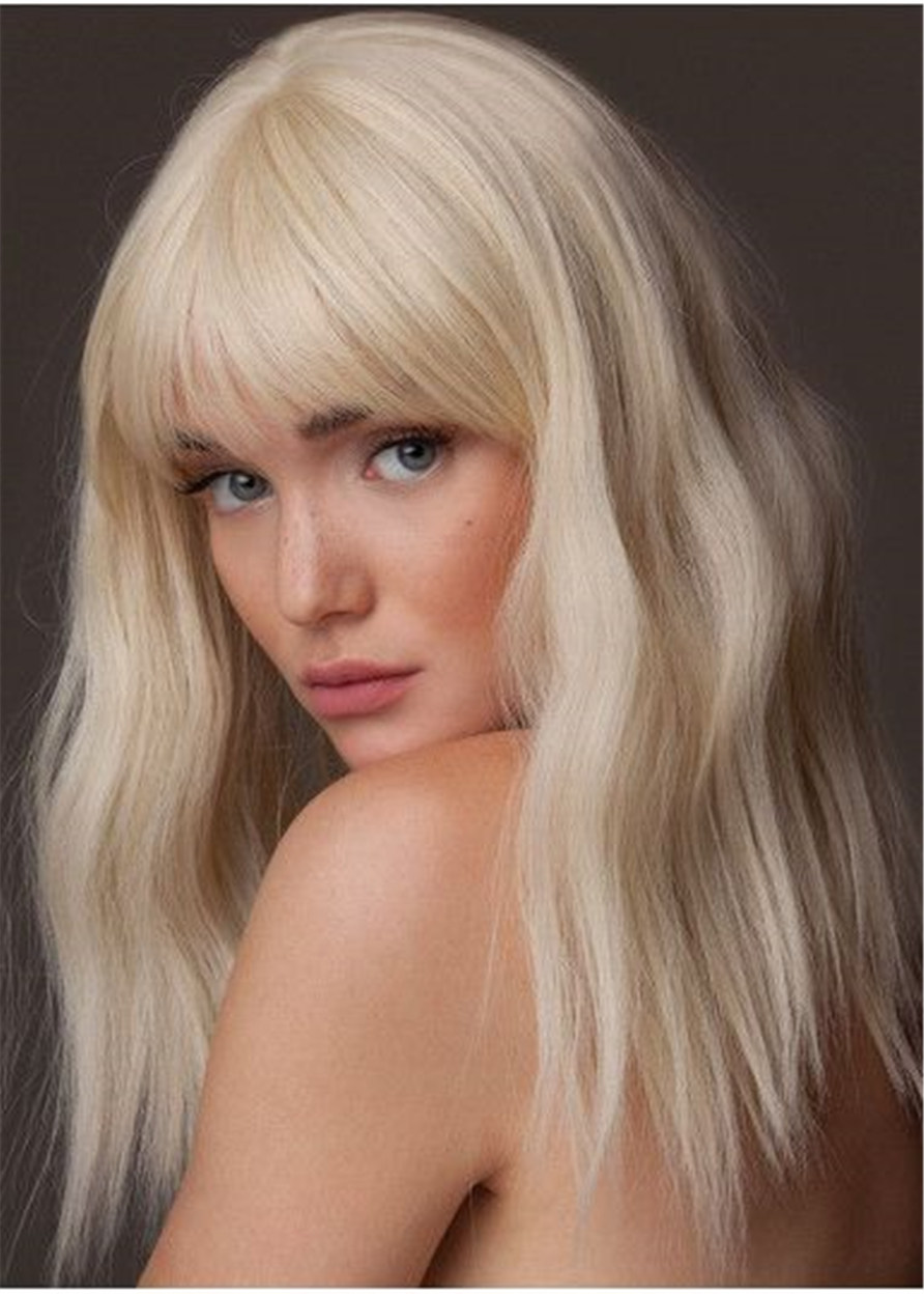 Long Synthetic Hair Wavy Wig With Bangs 18 Inches