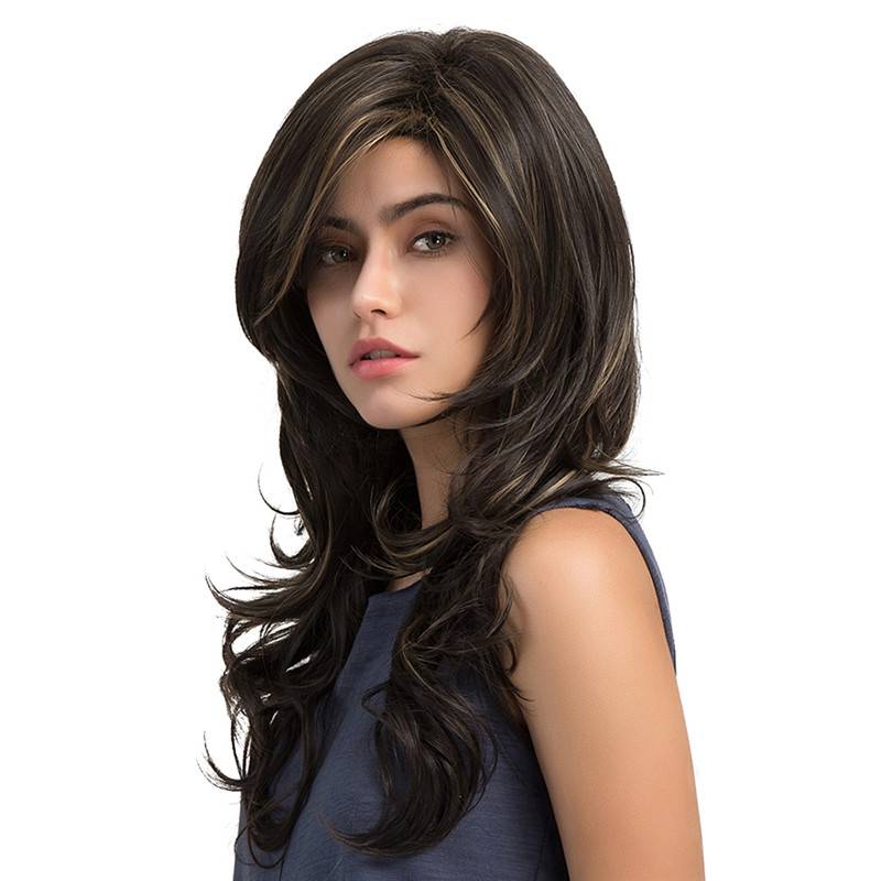 Long Body Wave Mix Color Synthetic Capless Wigs with Bangs