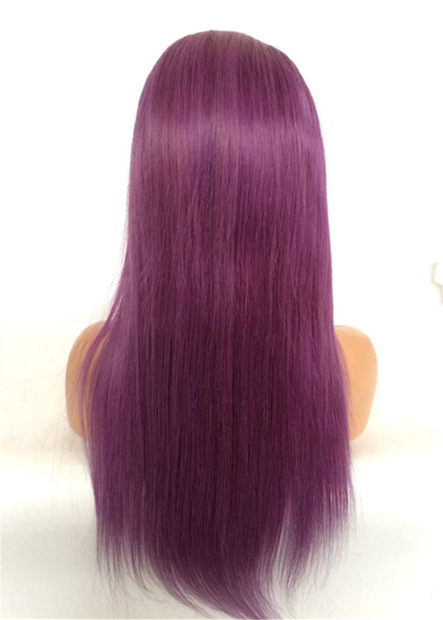 Long Straight Human Hair Lace Front Wig Purple Color 26 Inches