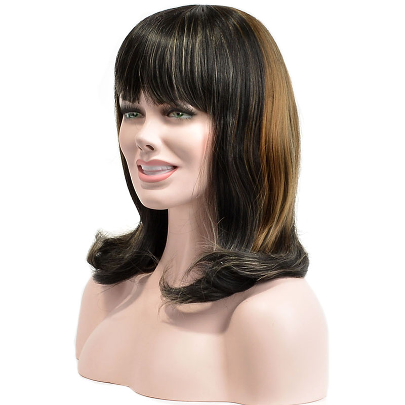 Beautiful Medium Natural Straight Mixed Dark Brown Synthetic Hair Capless Wig 14 Inches