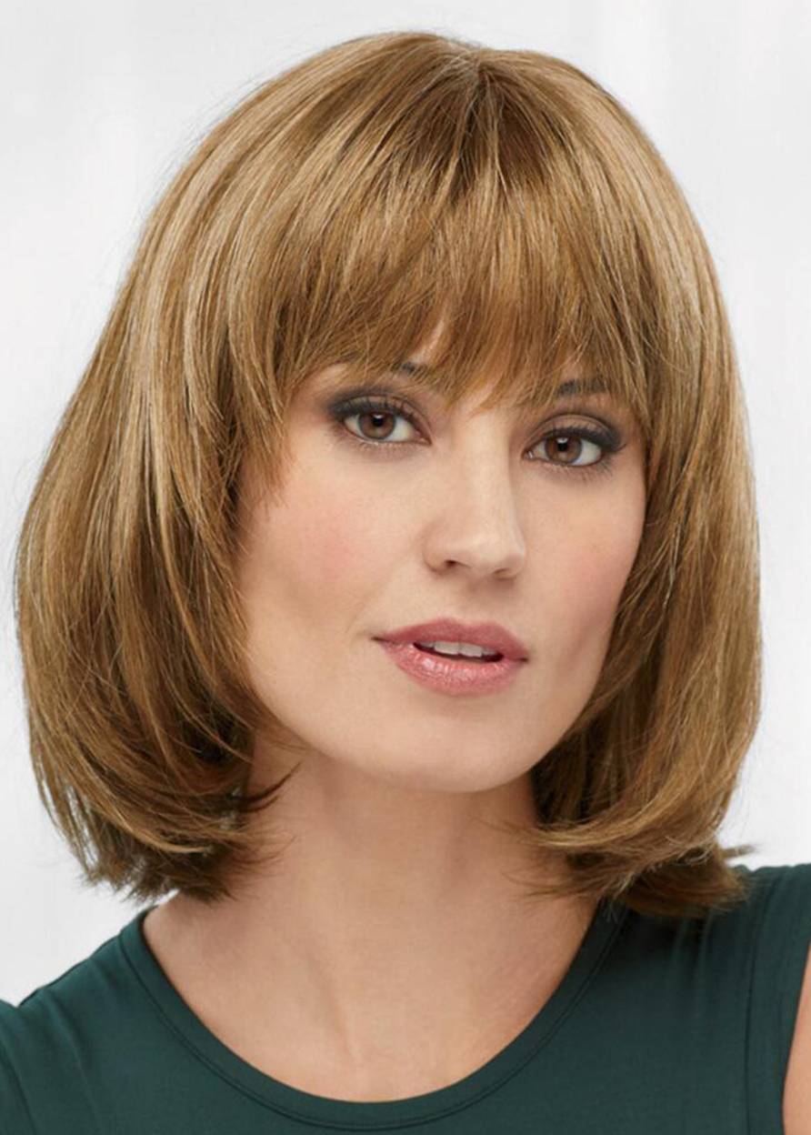 Women's Short Bob Hairstyle Straight Human Hair Bob Style Capless Wigs 12Inch