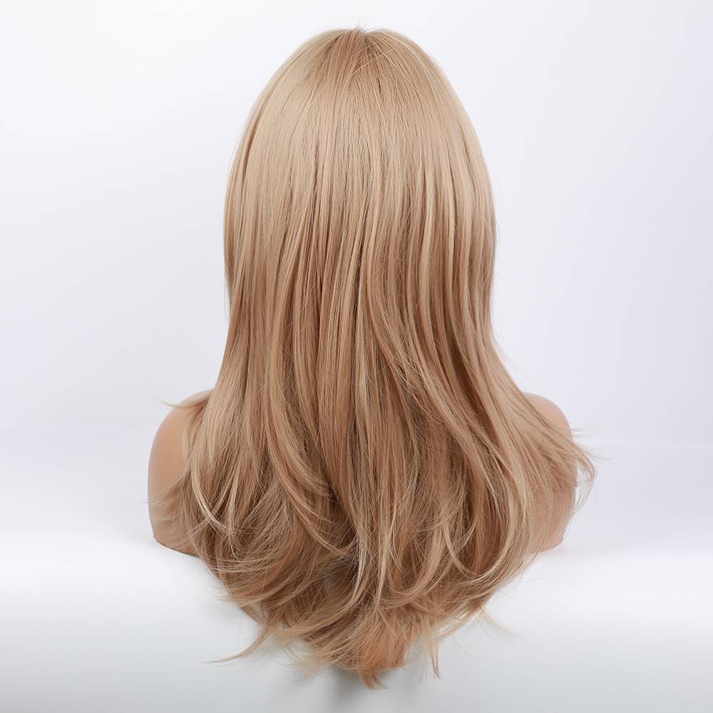 Long Blonde Straight Layered Synthetic Wigs Middle Part With Bangs 24 Inches