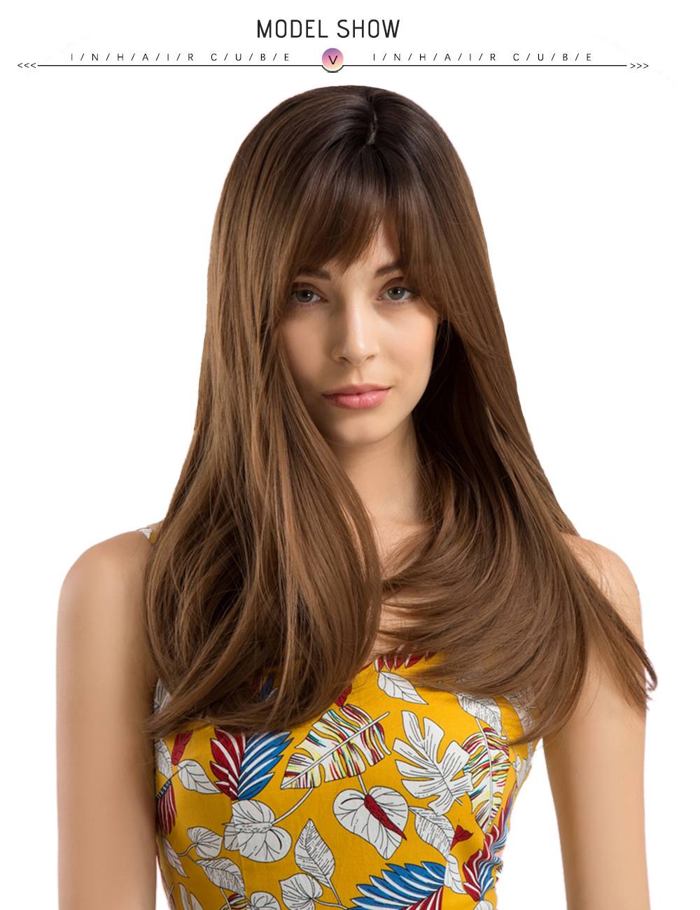 Long Straight Synthetic Hair With Bangs Women Wigs 20 Inches