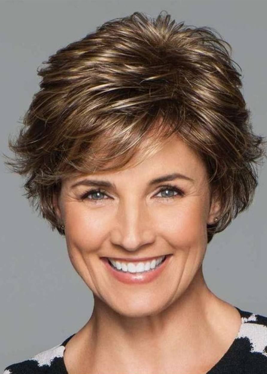 Short Layered Hairstyles Women's Natural Wavy Synthetic Hair Capless Wigs 8Inch