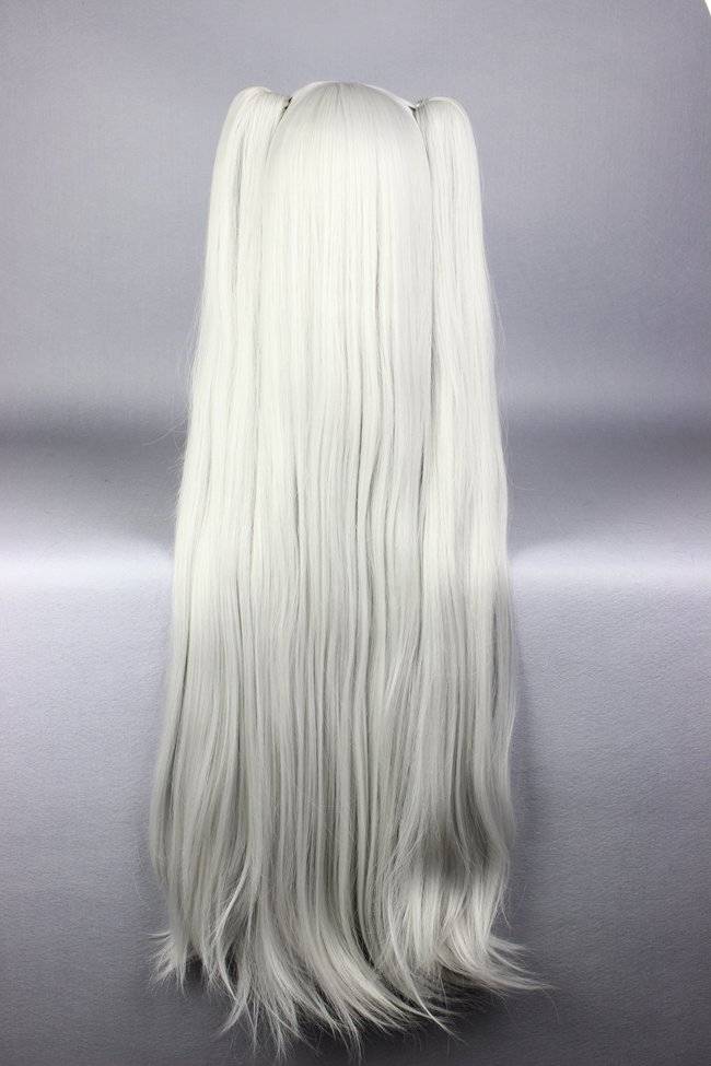 Long Straight White Cosplay Wig with Ponytails