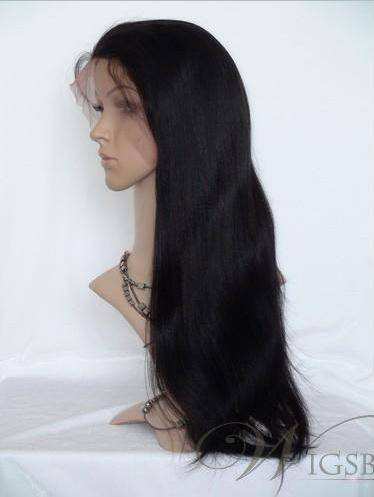 Super Charming Long Smooth Yaki Human Hair Straight Black Lace Front Wig 30 Inches