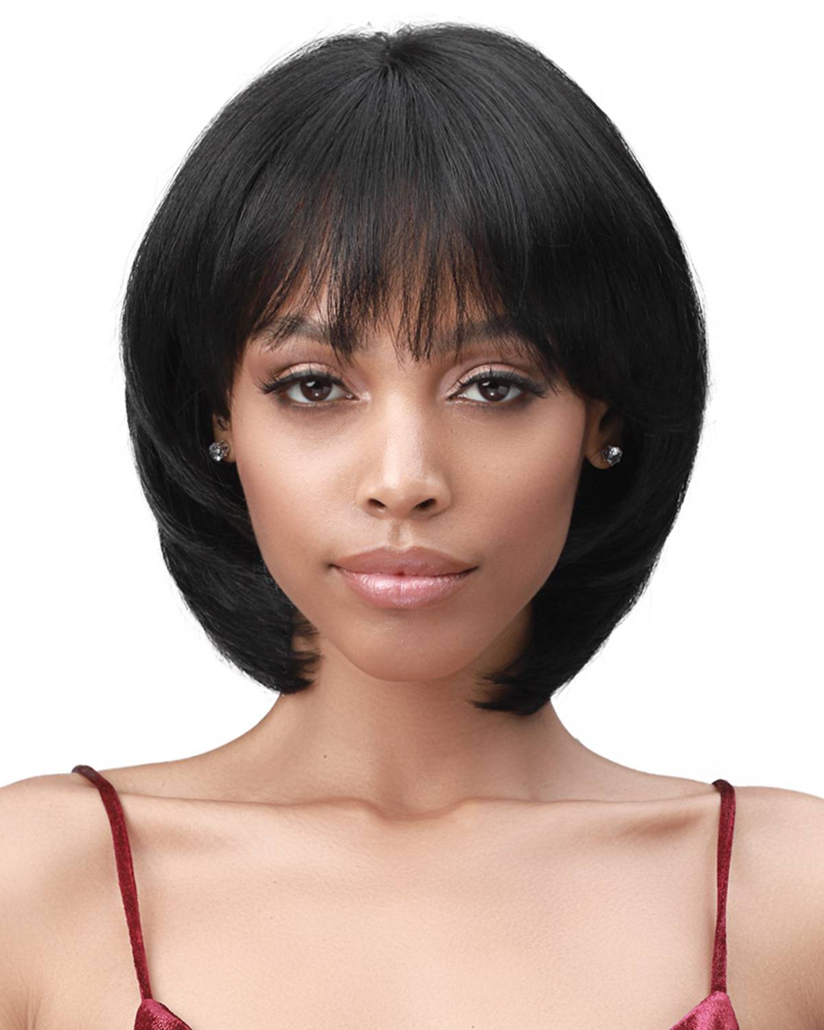 Short Bob Hairstyle With Bangs Natural Straight Human Hair Women Wig 12 Inches