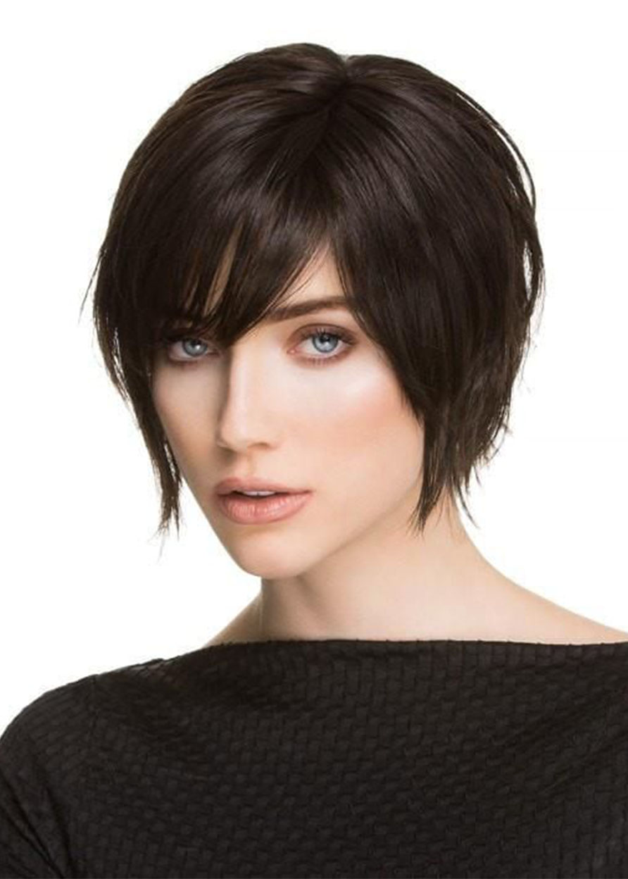 Women's Pixie Cut Side Part Bangs Hairstyles Straight Synthetic Hair Capless Wigs 8Inch