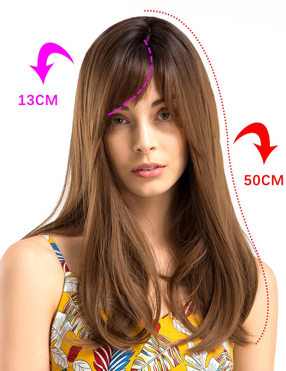 Long Straight Synthetic Hair With Bangs Women Wigs 20 Inches