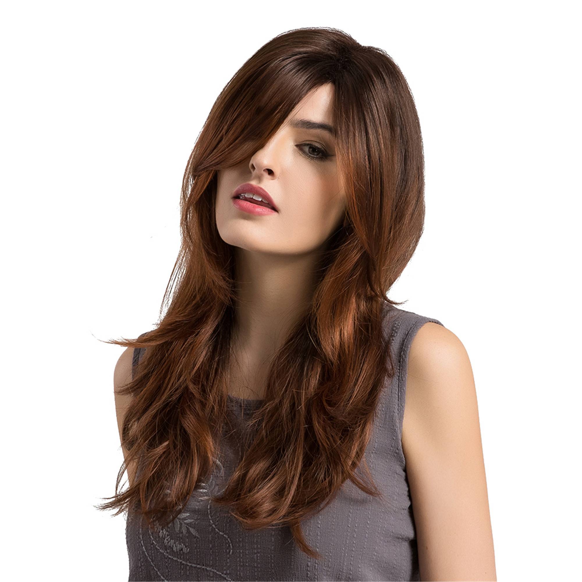 Dark Root Brown Natural Wave Synthetic Women Capless Wigs