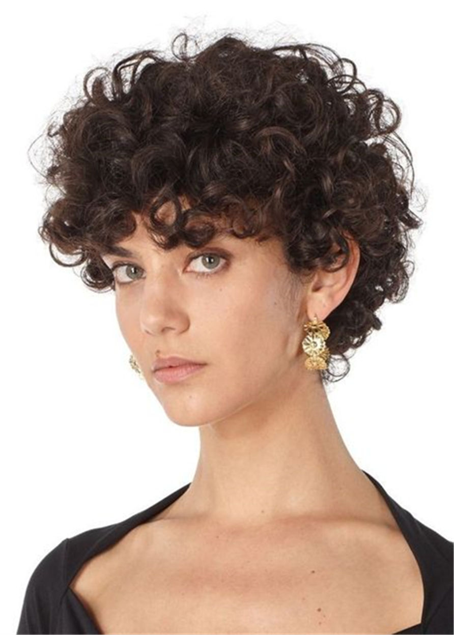 Women's Short Curly Wig Kinky Curly Human Hair Capless Wigs 10Inch