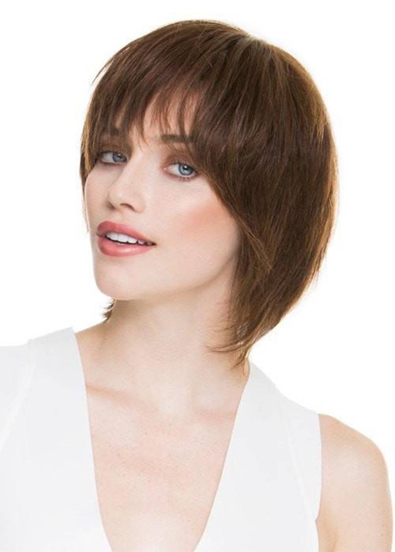 Women's Short Bob Hairstyle Slik Straight Human Hair Capless Wigs With Bangs 10Inch