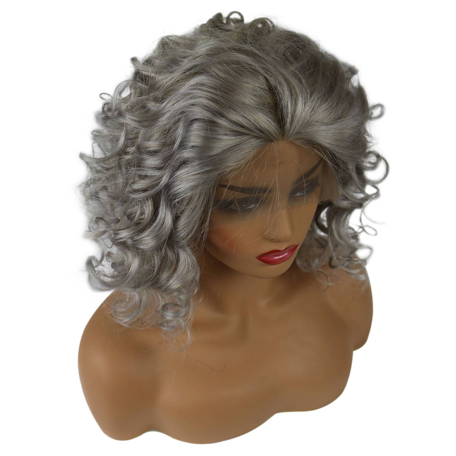 Medium Salt And Pepper Hair Curly Human Hair Lace Front Women Wigs for Older Women