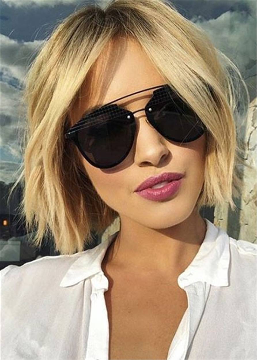 Cute Short Hair Cut Human Hair Straight Bob Wig 12 Inches