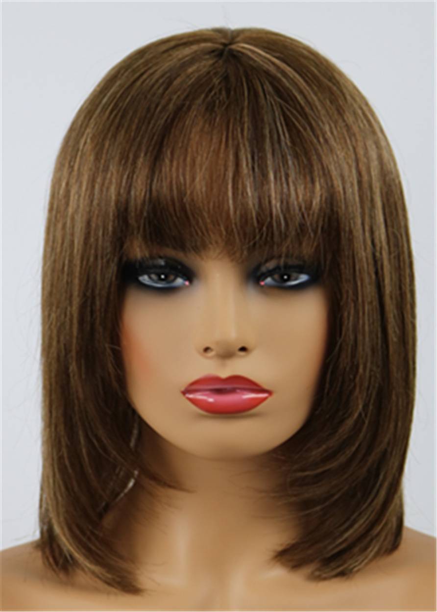 Custom Pretty Heidi Klum Bob Hairstyle Layered Straight Wig 100% Human Hair 12 Inches