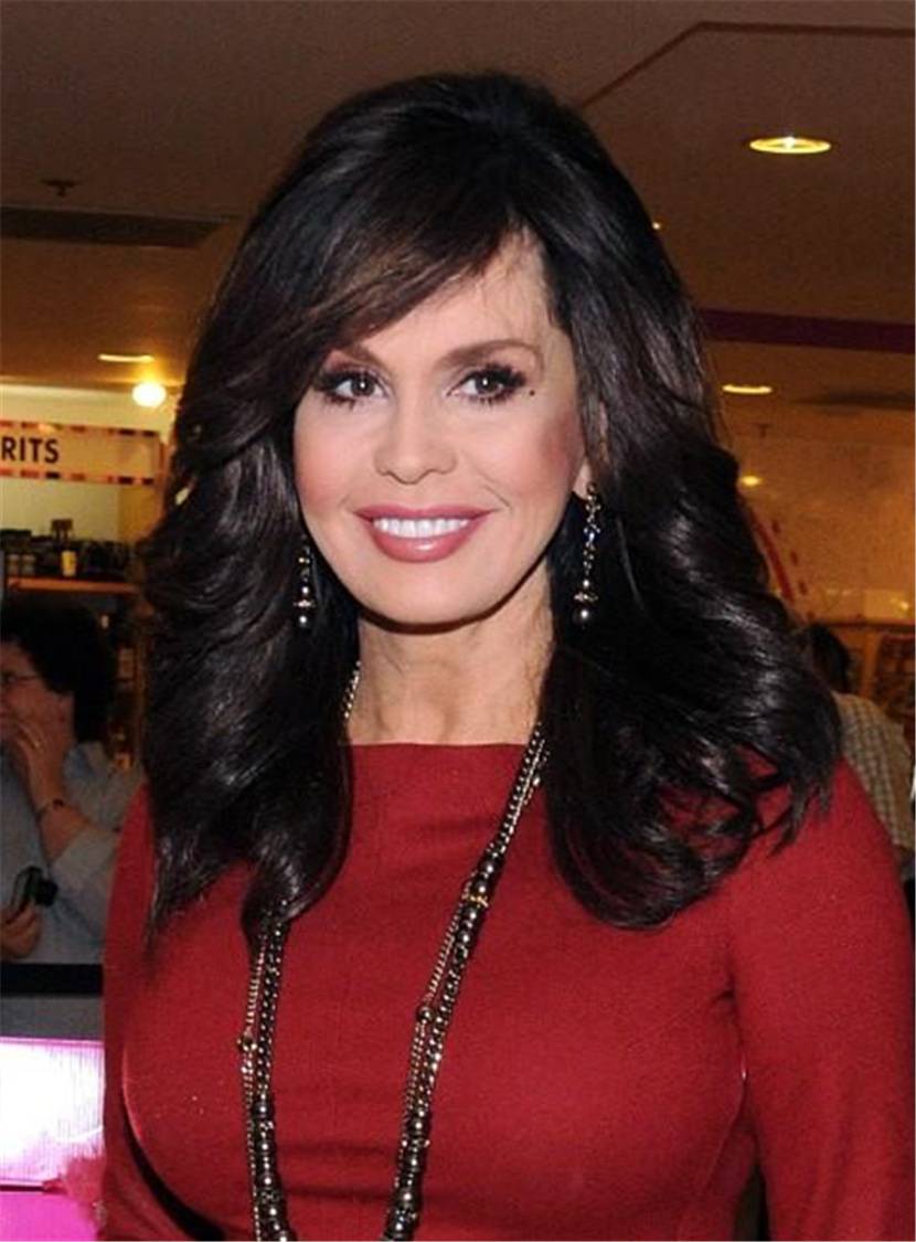 Marie Osmond Side Bang Capless Medium Length Wave Synthetic Wigs 16 Inches