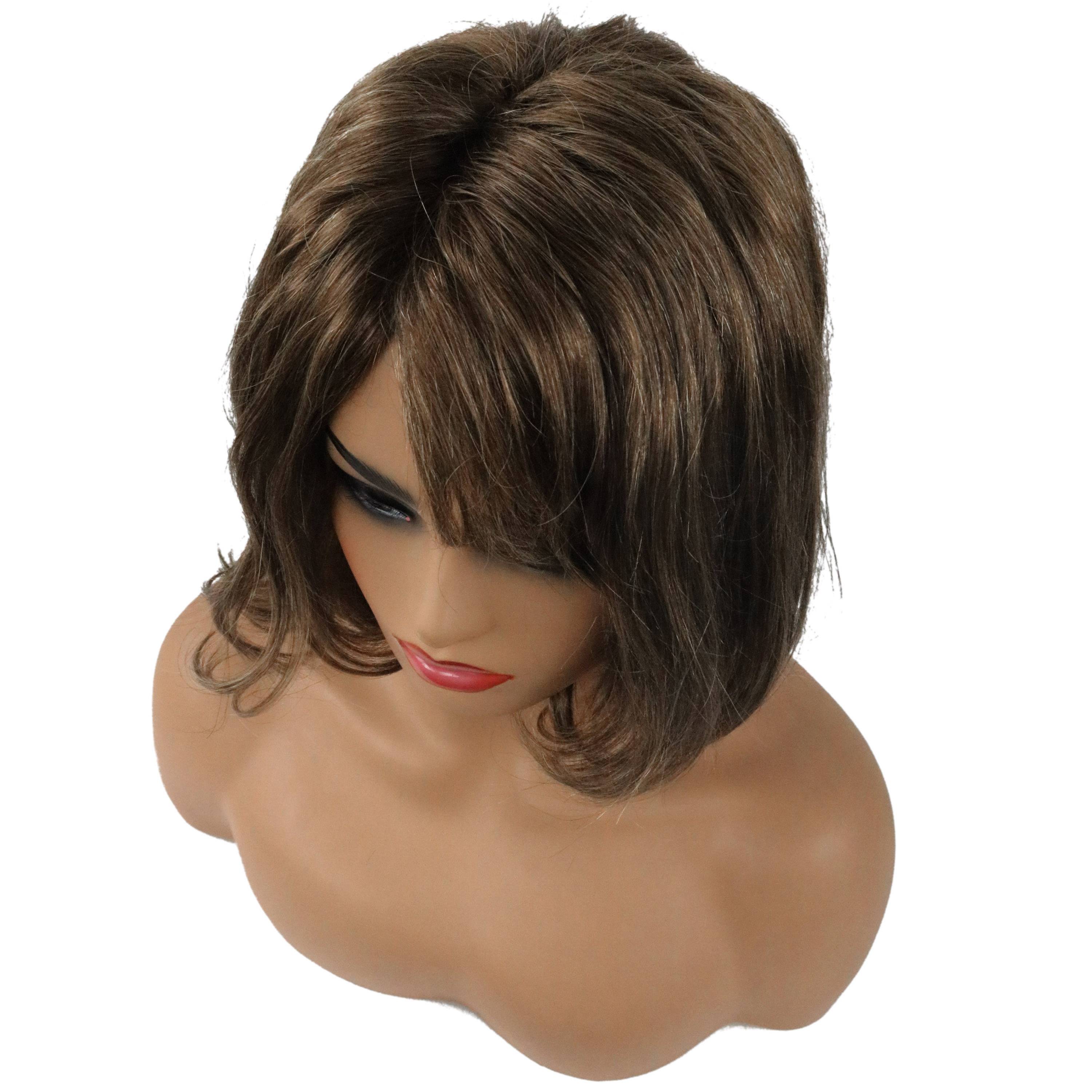 Pretty Charming Brown Short Natural Casual Wavy Remy Human Hair Capless Wig 14 Inches