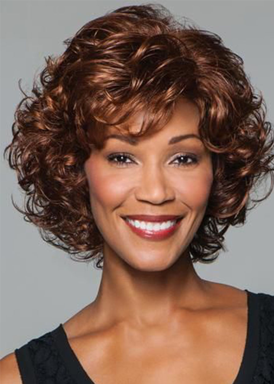 Women's Curly Mid-length Synthetic Hair Wigs Lace Front Wig 16inch