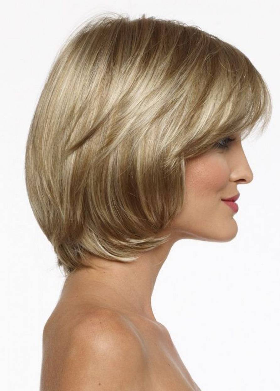 Women's Blonde Straight Bob Style Human Hair Wigs Capless Wigs With Bangs 10Inch