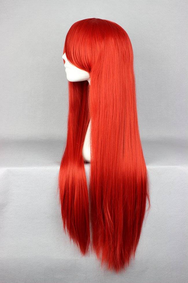 Musujime Awaki Hairstyle Long Straight Red Cosplay Wig 30 Inches