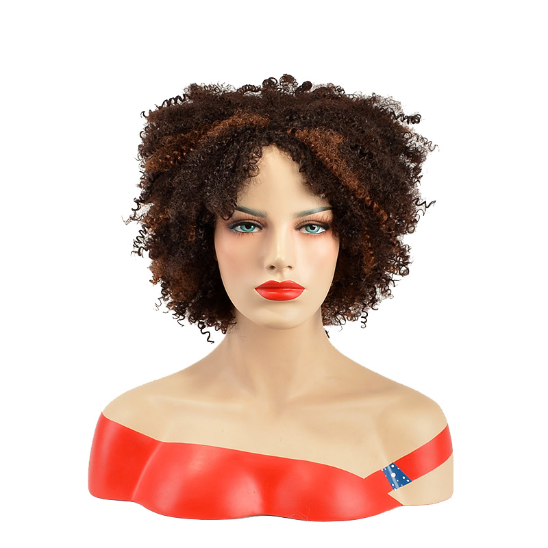 Top Quality Short Kinky Curly Capless Synthetic Hair Wig 10 Inches