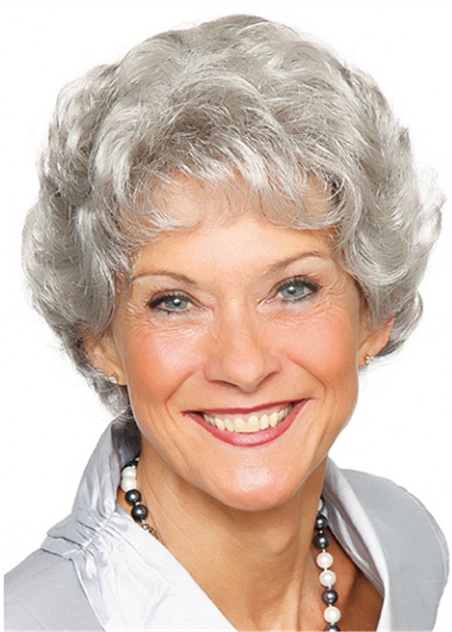 Short Grey Short Wavy Capless Synthetic Wig 12 Inches
