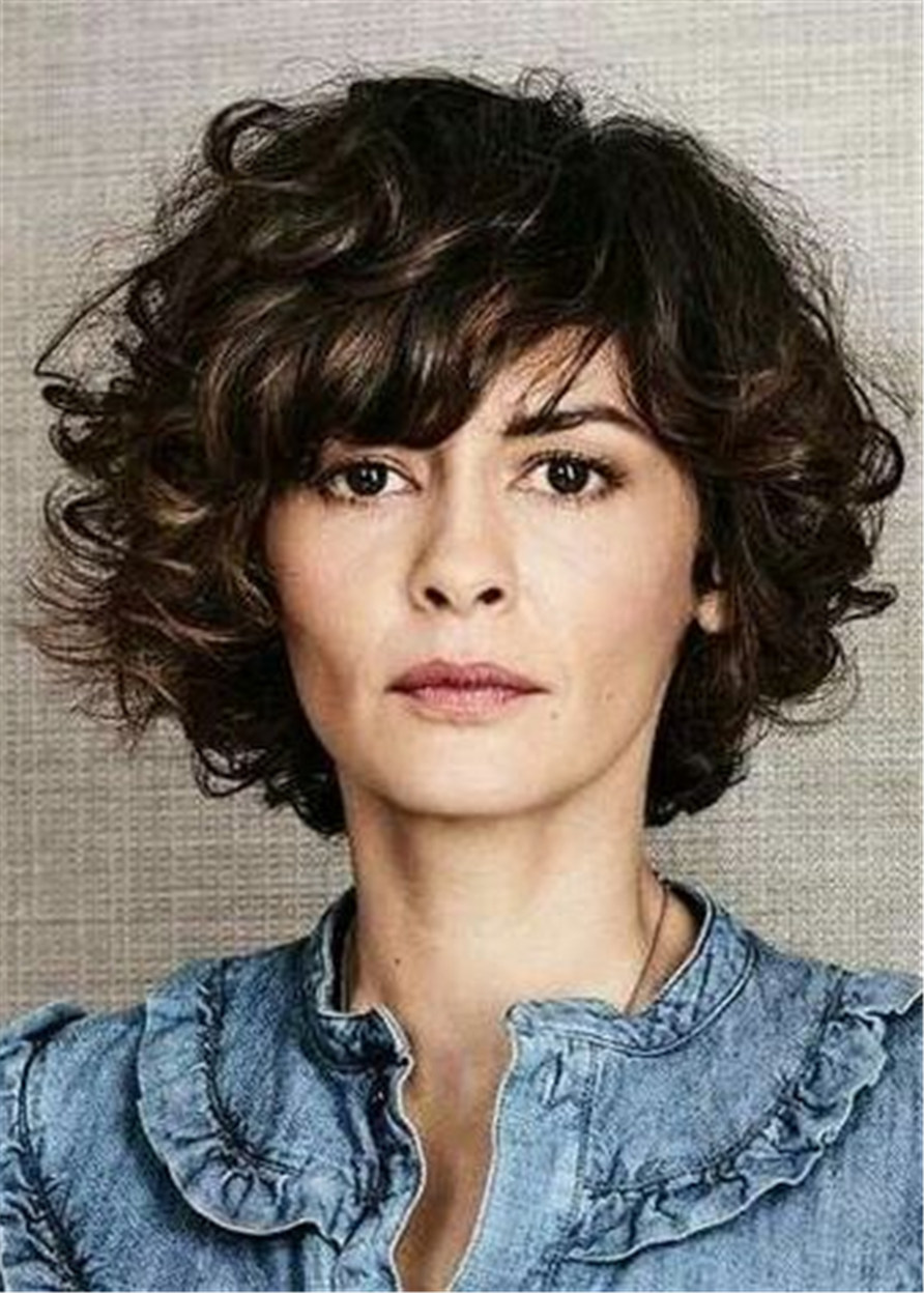Short Bob Hairstyle Curly Synthetic Hair Women Wig 12 Inches