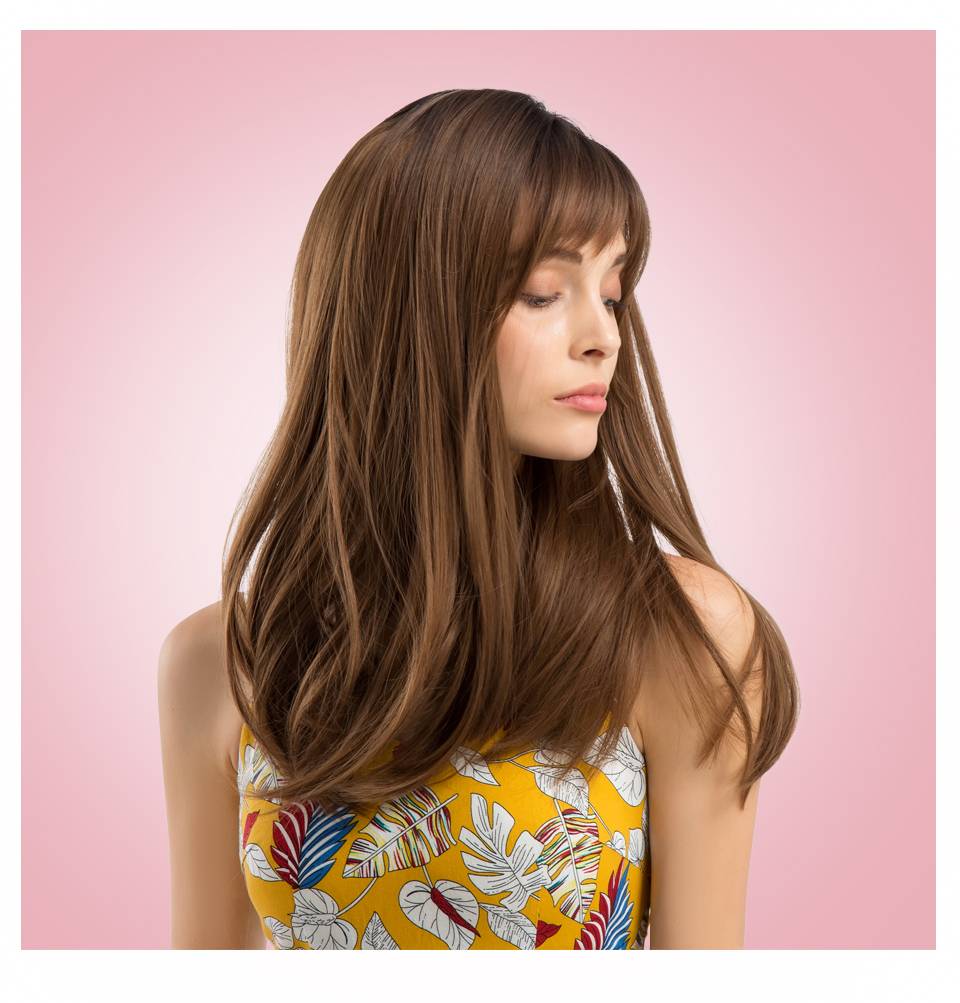 Long Straight Synthetic Hair With Bangs Women Wigs 20 Inches