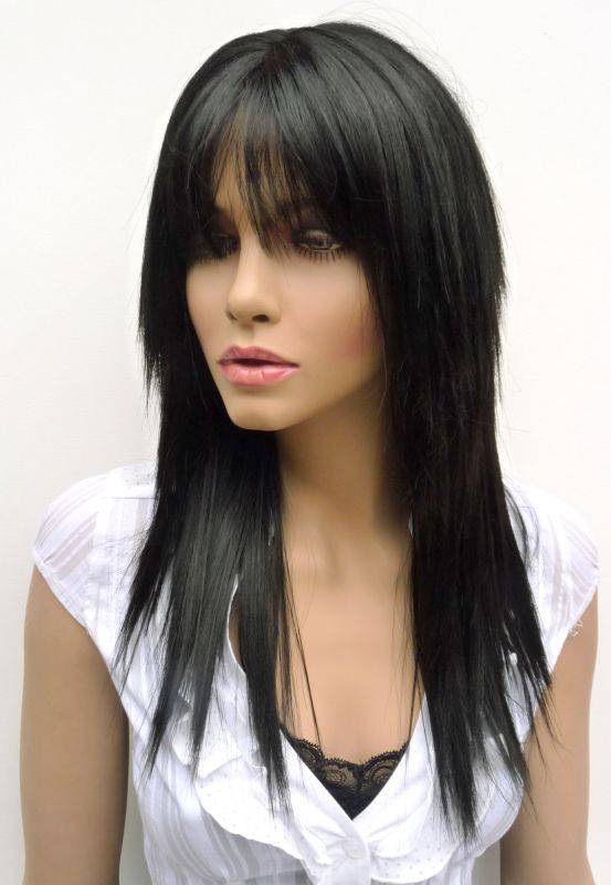 Stylish Layerd Long Silk Straight Black Heat Resistant Synthetic Wig 20 Inches