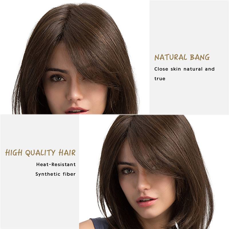 Long Natural Straight Side Fringe Capless Synthetic Wigs 20 Inches