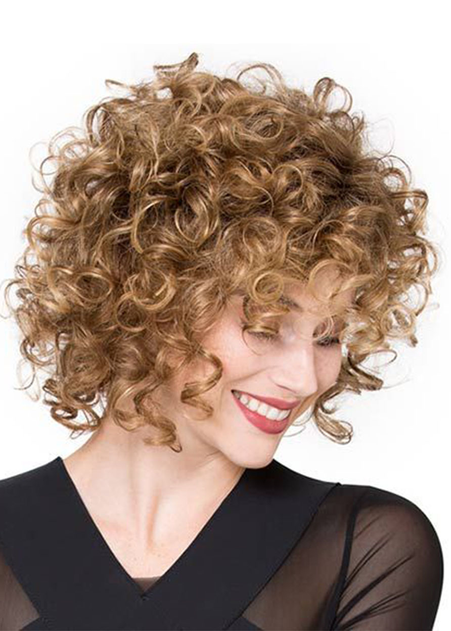 Short Light Brown Afro Curly Synthetic Hair Wig Kinky Curly Lace Front Wig 18inch