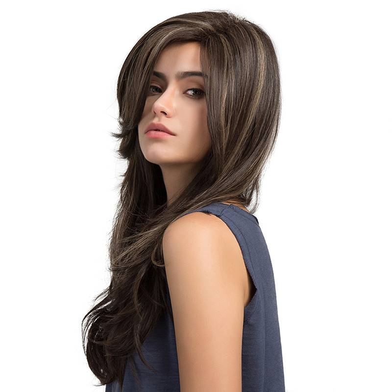 Long Natural Wave Side Bang Sythetic Capless Women Wigs