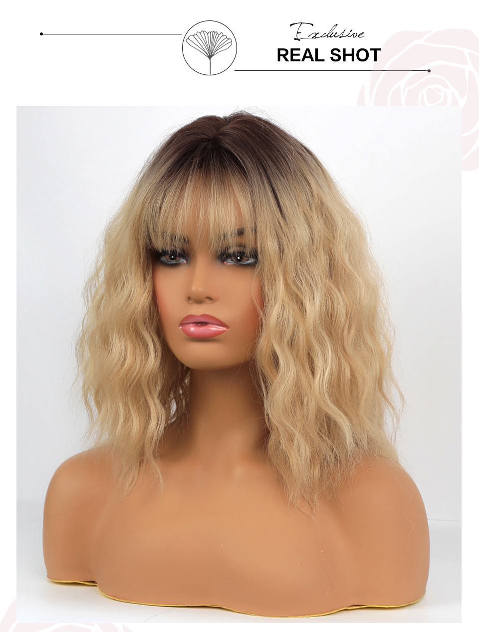 Long Bob Light Color Wavy Synthetic Hair Women Wig With Bangs 18 Inches