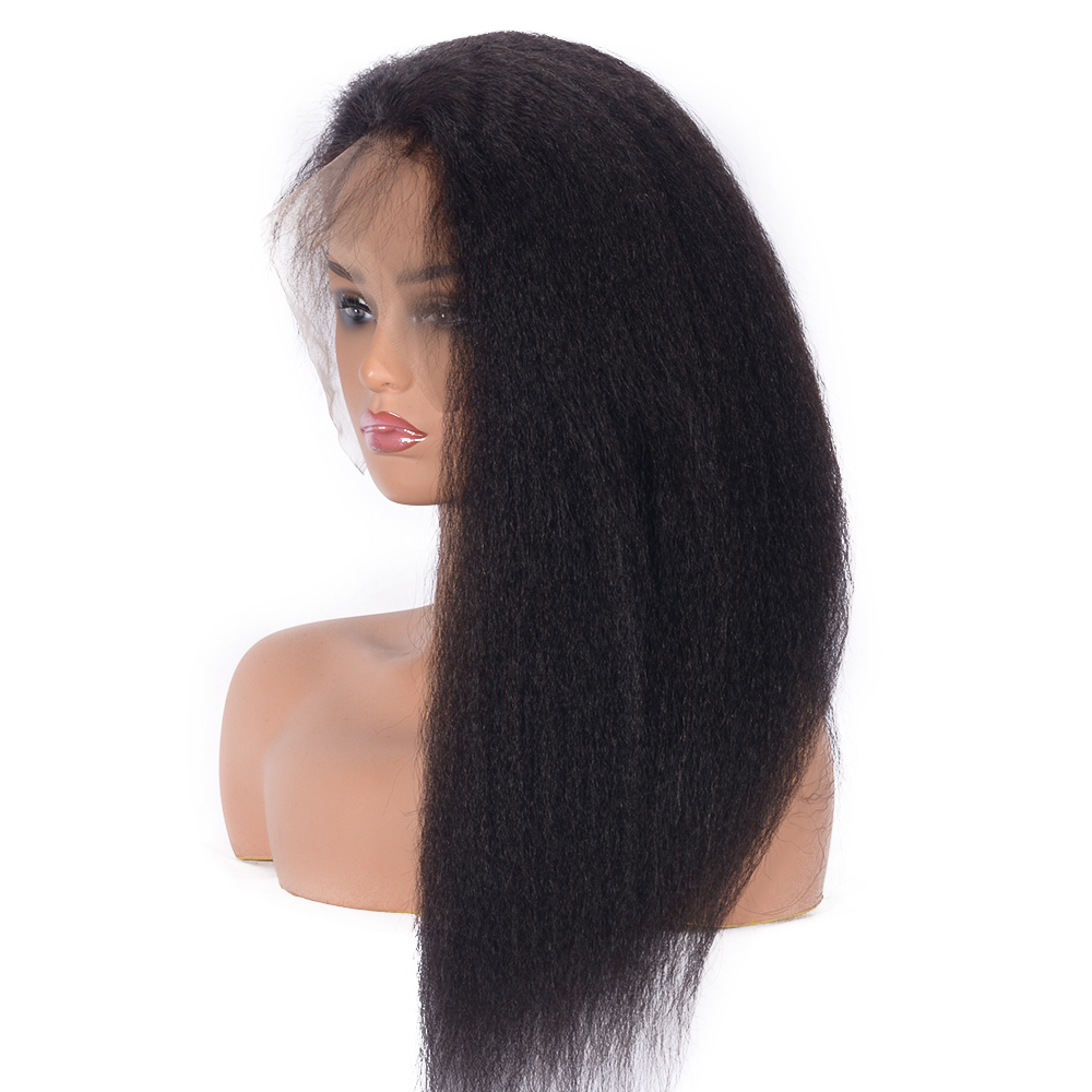 Women's Yaki Straight 100% Human Hair Wigs Kinky Straight Lace Front Cap Wigs 22Inches