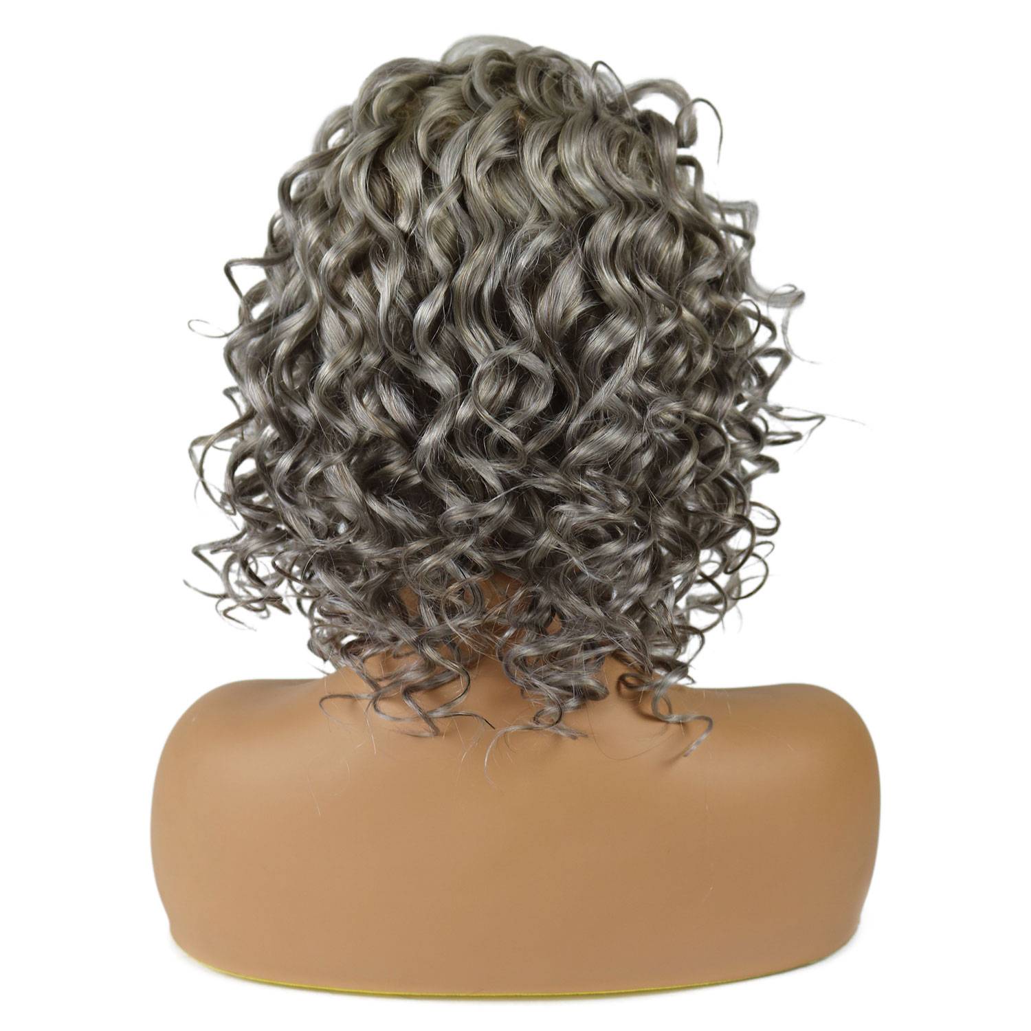 Salt and Pepper Hair Medium Length Human Hair Lace Front Curly Wigs 18 Inches