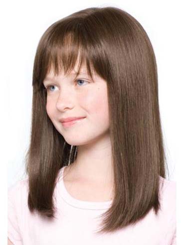 Adorable Medium Straight Capless Human Hair Wig for Kids