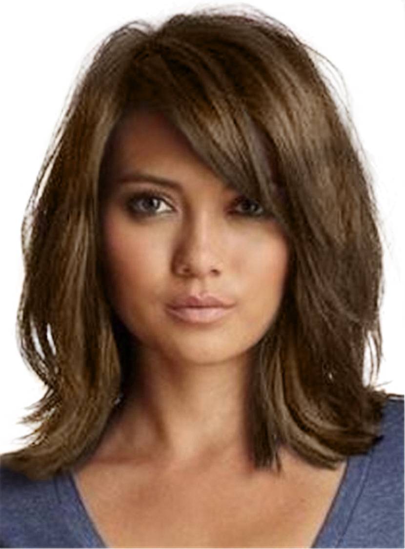 Loose Messy Lob Medium Wave Synthetic Hair With Bangs Capless Wigs 14 Inches