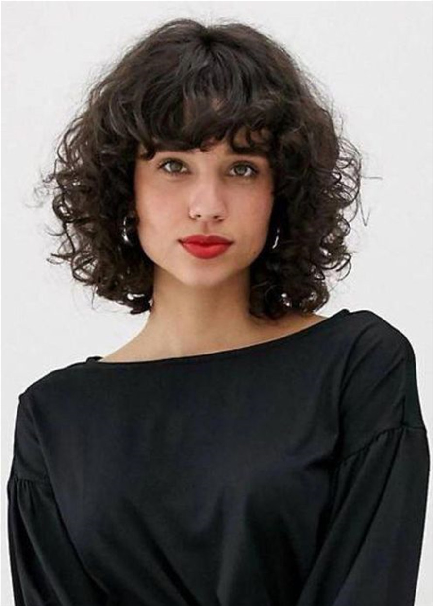 Medium Bob Style Wigs Synthetic Hair Curly Women Wig 16 Inches