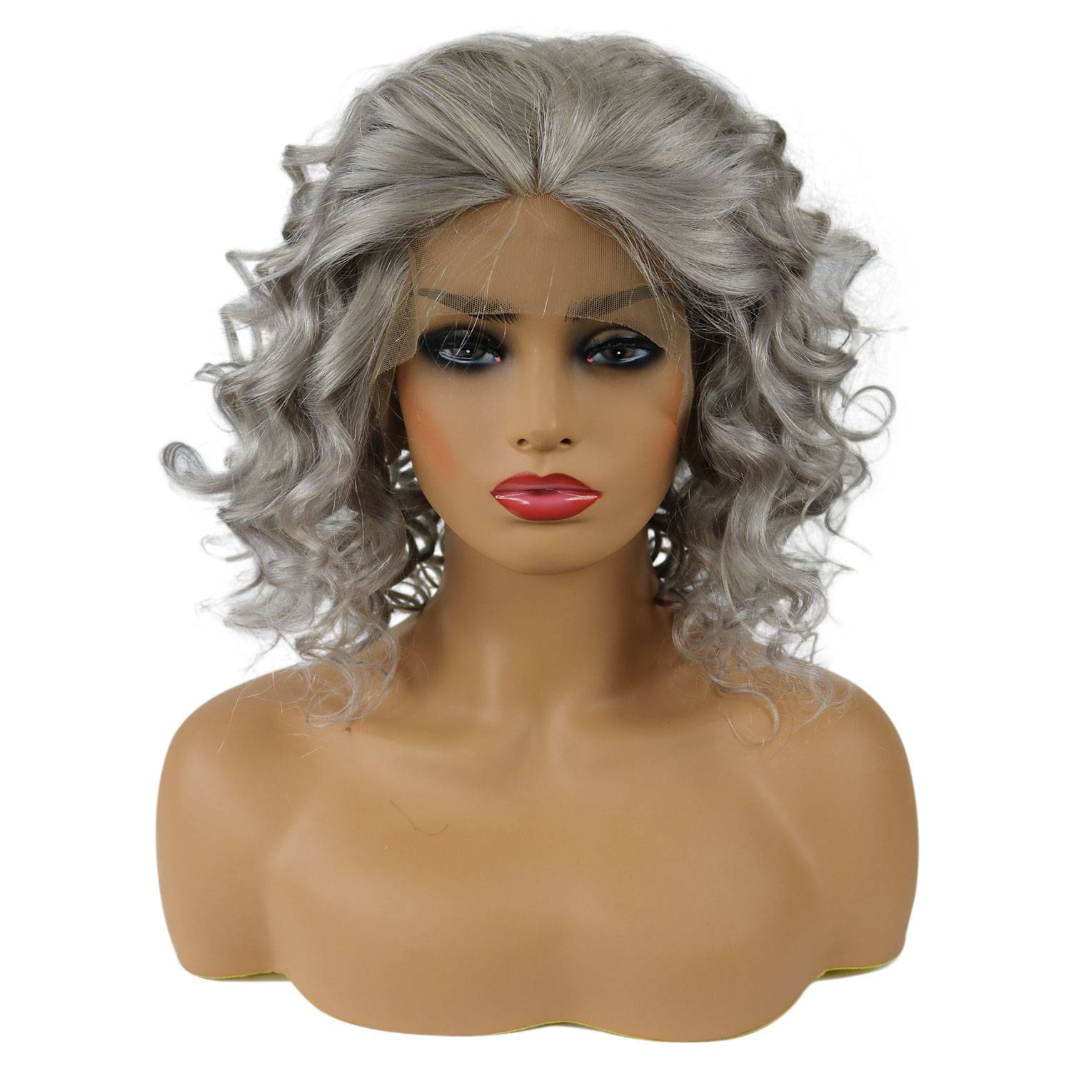 Medium Salt And Pepper Hair Curly Human Hair Lace Front Women Wigs for Older Women