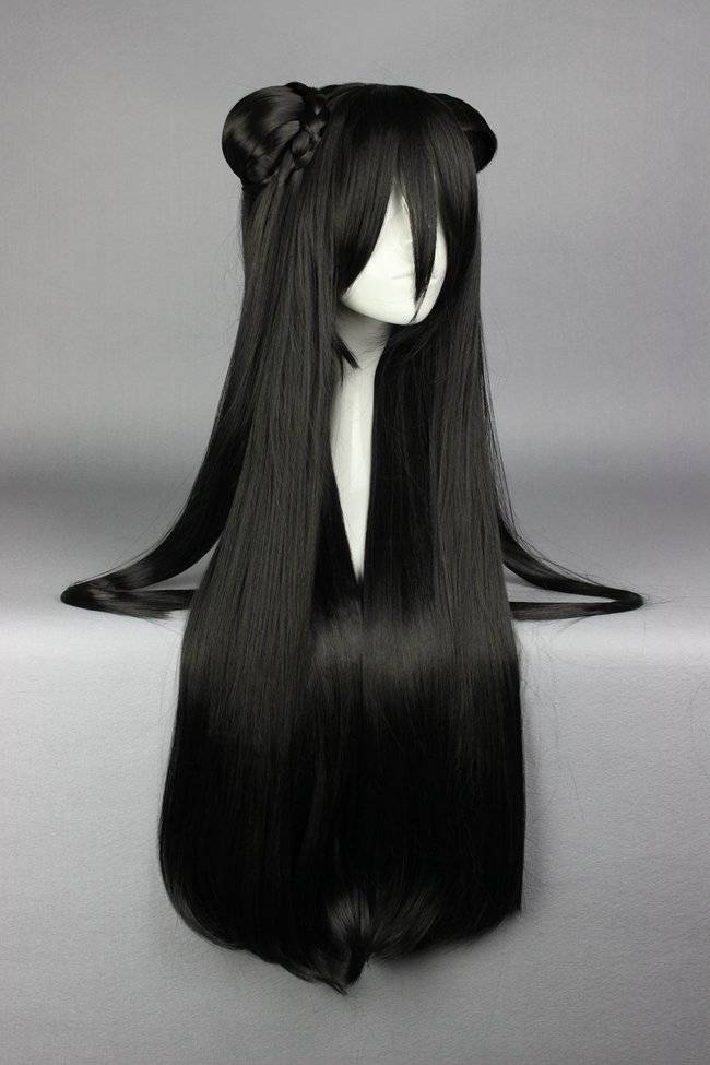 Super Long Straight Black Cosplay Wig with Ponytails