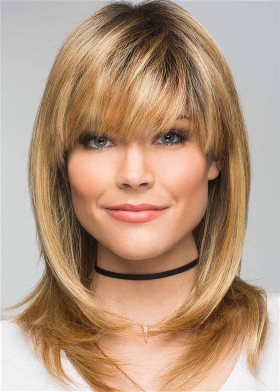 Layered Shag Hairstyle With Bangs Medium Synthetic Capless Wigs