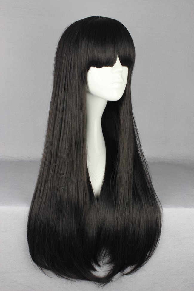 Japanese Lolita Style Long Straight Black Color Cosplay Wigs 28 Inches