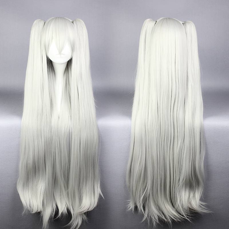 Long Straight White Cosplay Wig with Ponytails