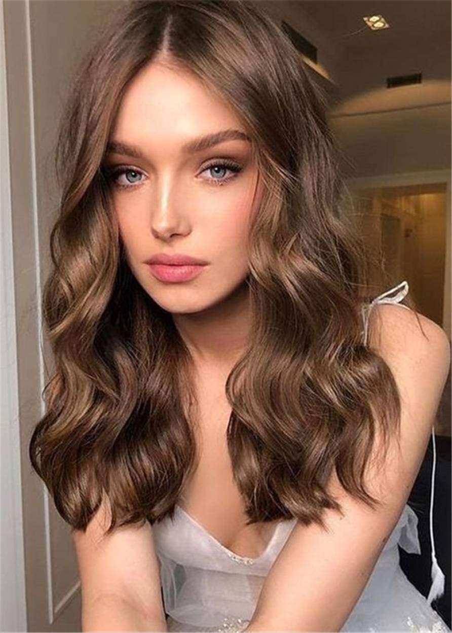 Long Middle Part Human Hair Wavy Women Wig 20 Inches