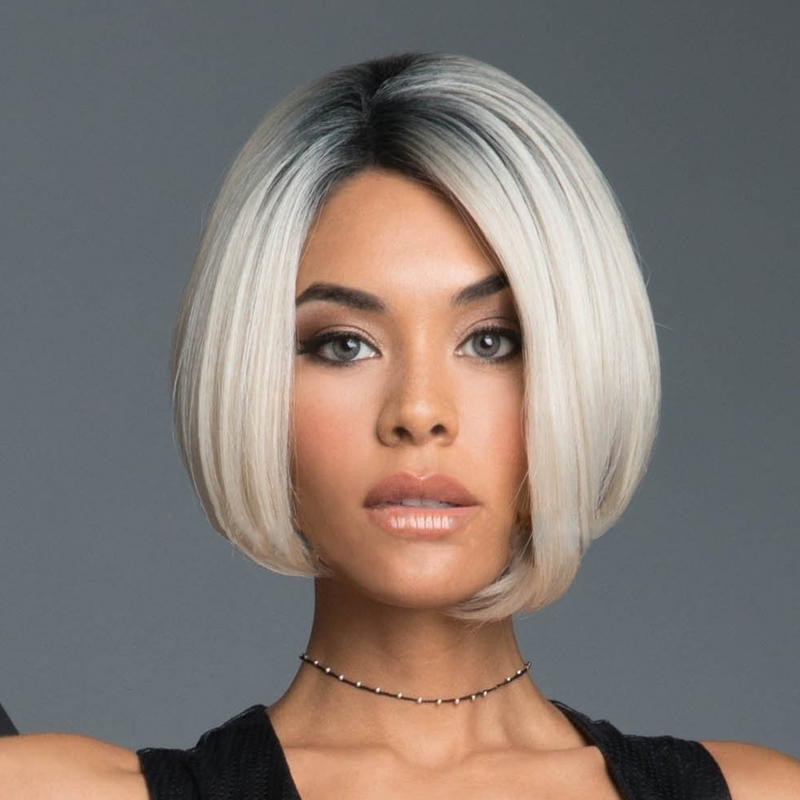 Short Bob Style Silver Synthetic Hair Straight Wig 10 Inches